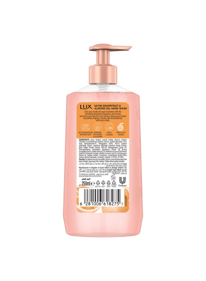 Lux Perfumed Hand Wash, Satin Grapefruit and Almond Oil, for Fragrant, Soft & Clean Hands, 250ml - Image 2